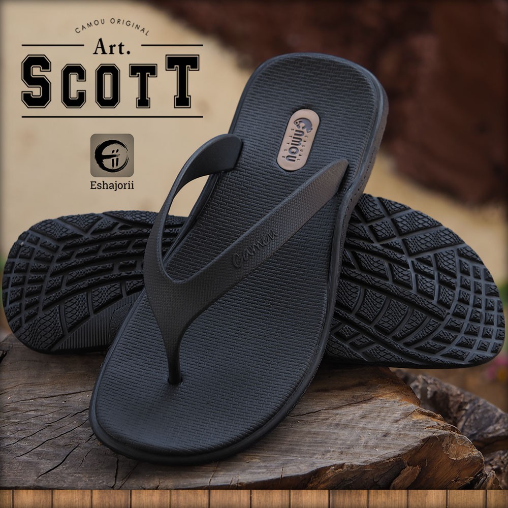 CAMOU - Scott Shadow - Sandal Jepit Pria Comfort Casual Full Hitam Mens Fashion Rubber Sole