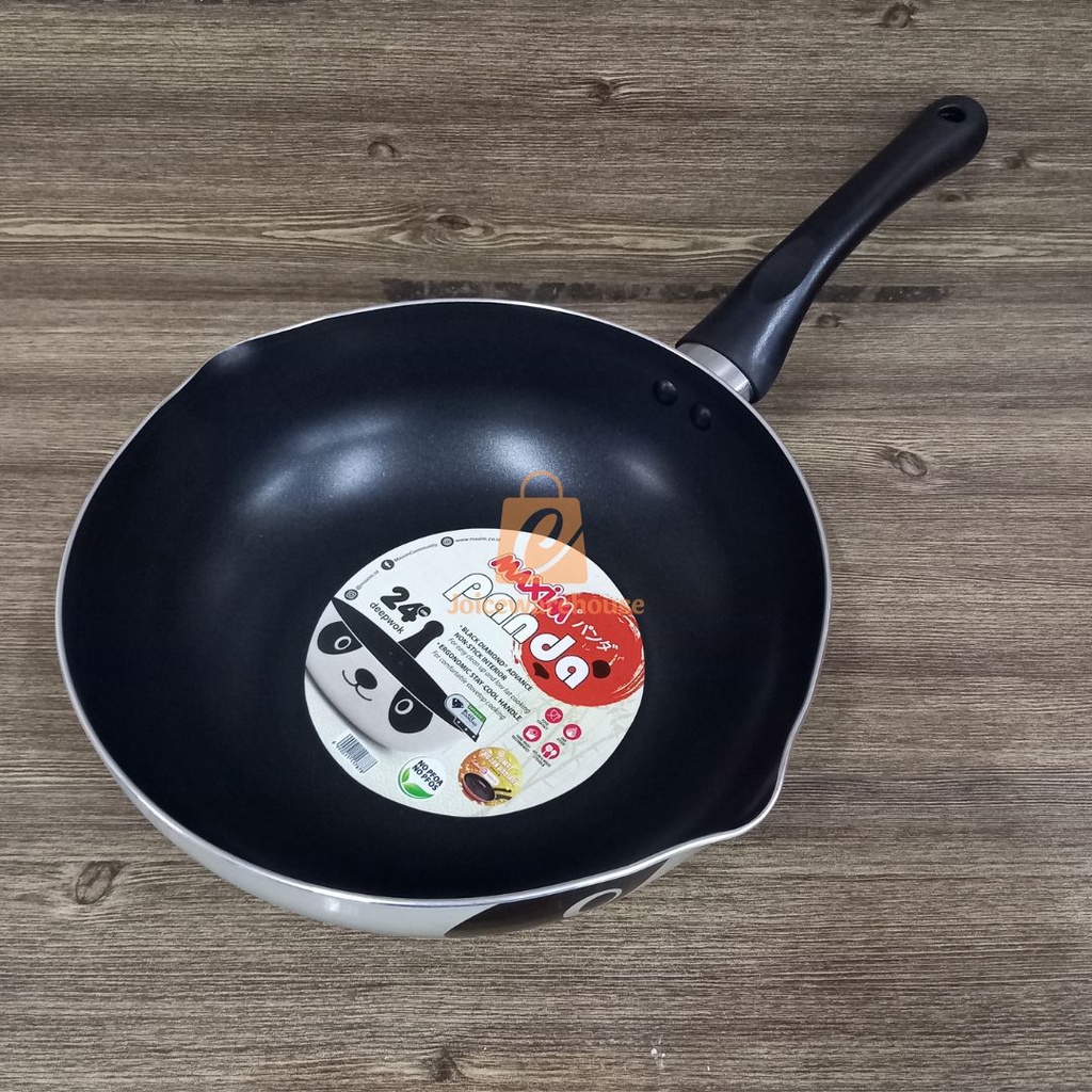 Maxim Panda Wajan Teflon Anti Lengket 24cm Deep Wok ( Free Spatula / Sutil Nylon maxim)