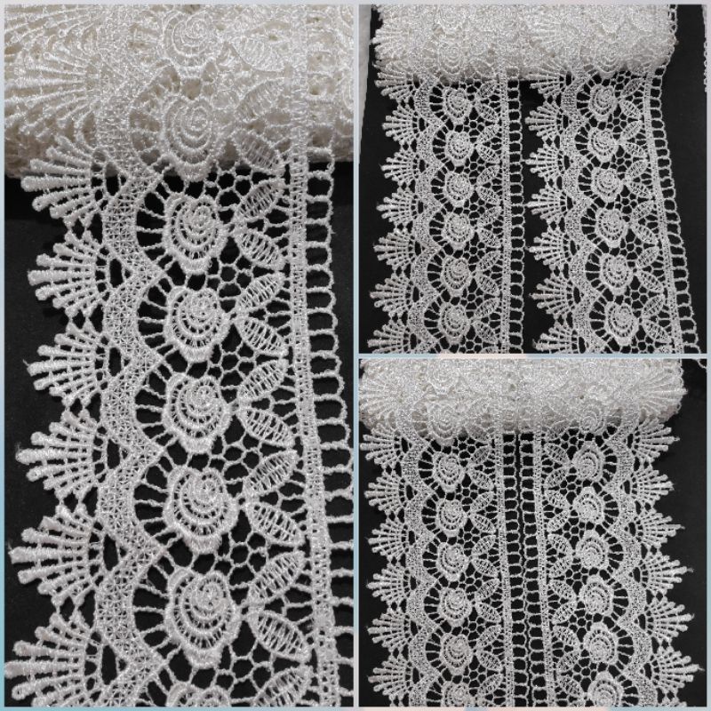 Renda Gipper/chemical bordir putih bw motif cantik per50cm