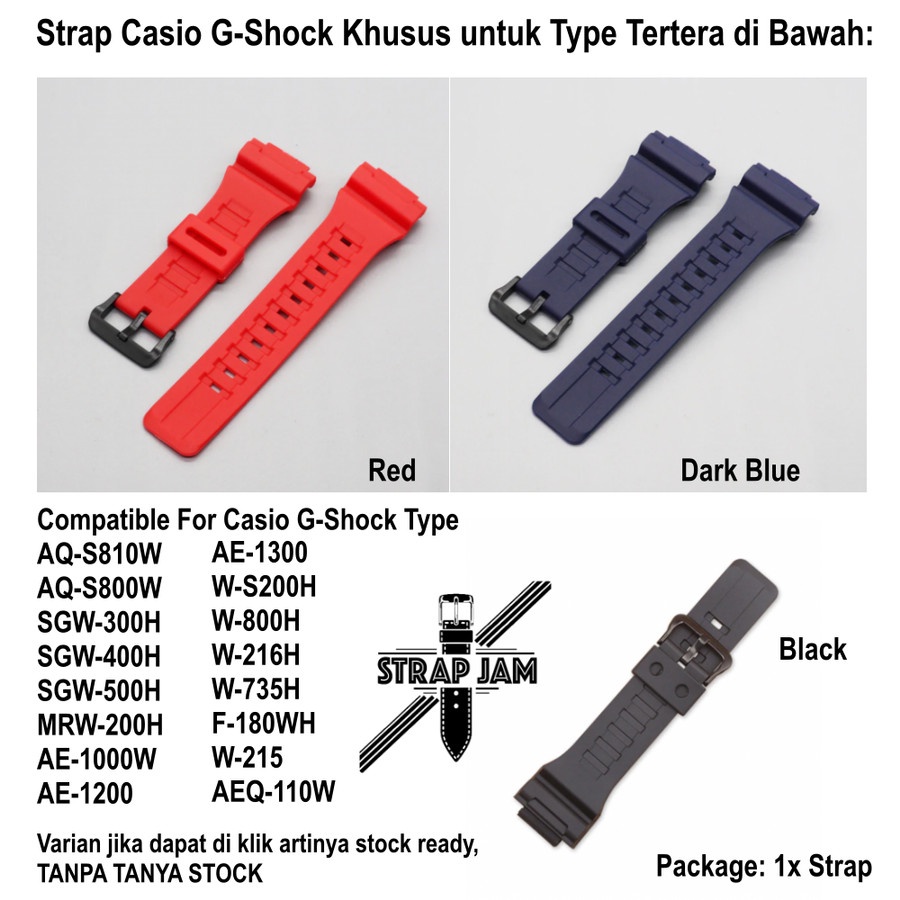 Strap Tali Jam Khusus Casio AQ-S800 SGW300H AE-1000W MRW-200H W800H Resin Rubber Black Buckle