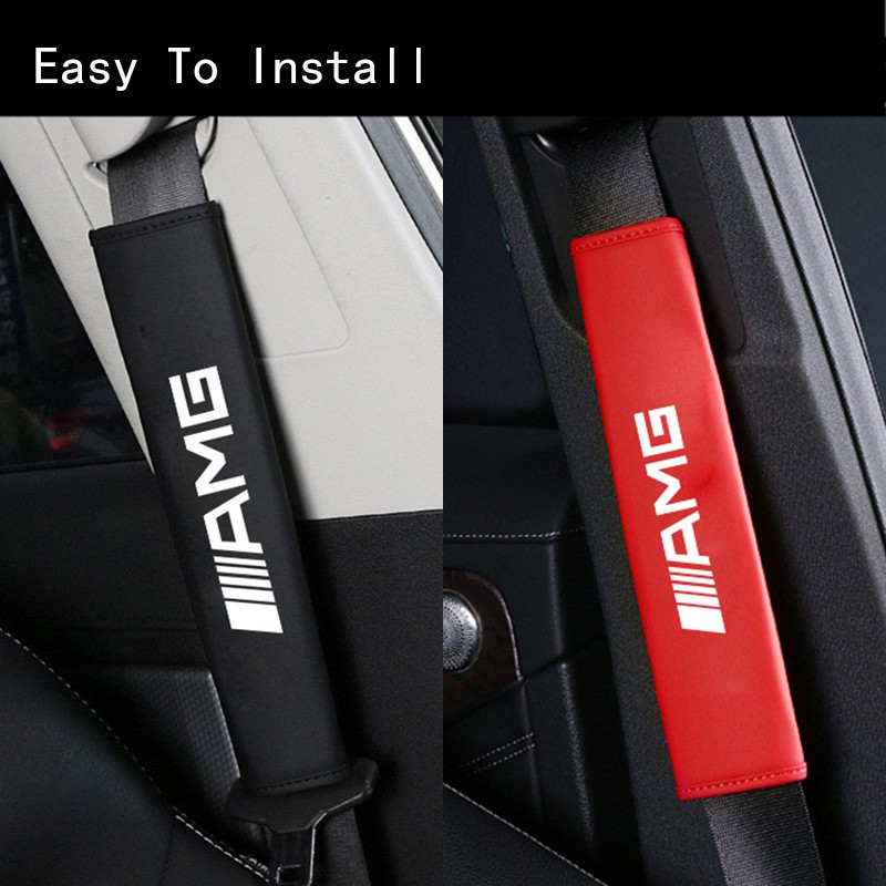 AMG Car Seat Belt Cover Universal Leather Auto Safety Belt Shoulder Protector Strap Pad Cushion Cover For Mercedes Benz AMG E200 W210 W203 W124 W204 W211 W123 W205 W212 W203 C200 E350 A180 CLA A45 E240 E250 C200 GLC