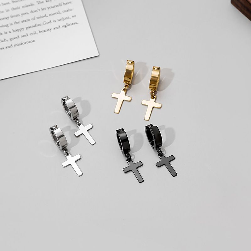 【MHANG】Anting Silang Stainless Steel Gaya Punk Busana Khusus Unisex Penjepit Telinga Tanpa Tindik