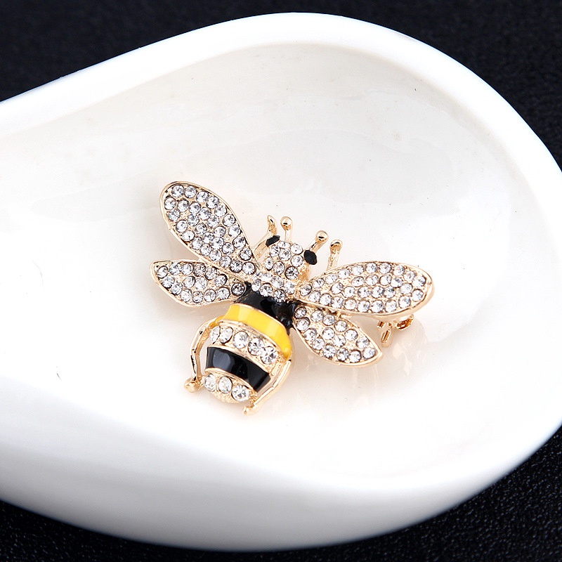 Bros Pin Enamel Desain Serangga Lebah Bumblebee Hias Kristal Untuk Wanita