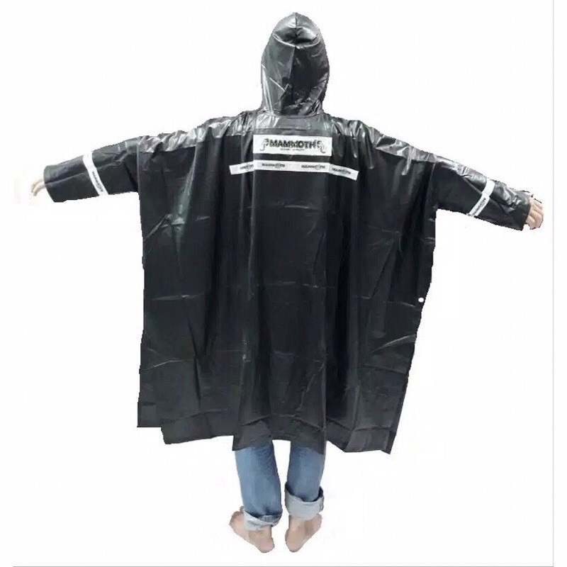 Jas Hujan Ponco Lengan Black Mammoth New/Jas Hujan Ukuran Jumbo All Size Bahan PVC Tebal (Harga Murah)