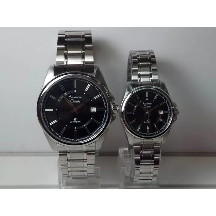 Sale JAM TANGAN COUPLE ALEXANDRE CHRISTIE AC 8502 SILVER BLACK ORIGINAL Keren