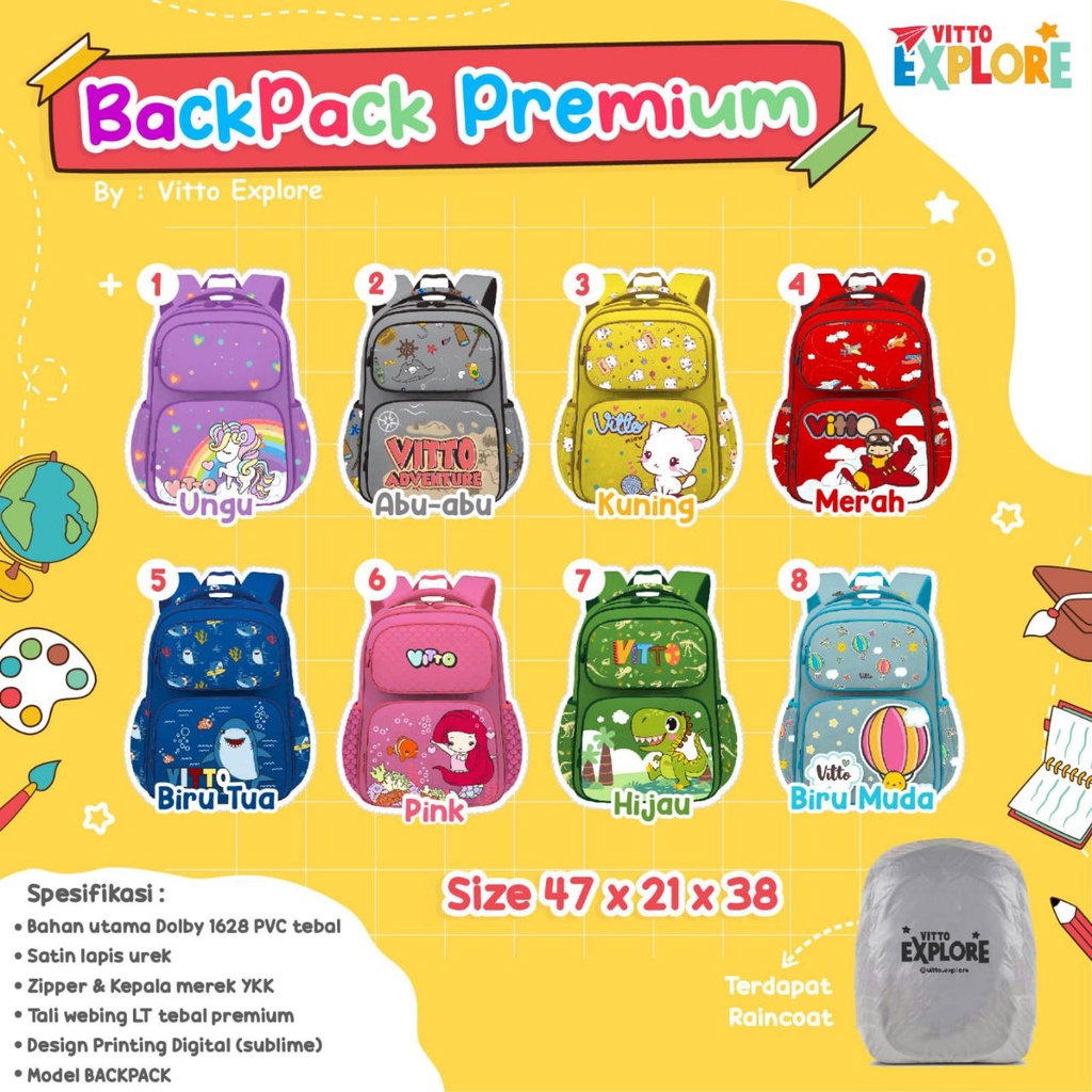 READY TAS SEKOLAH ANAK BACKPACK PREMIUM BY VITTO