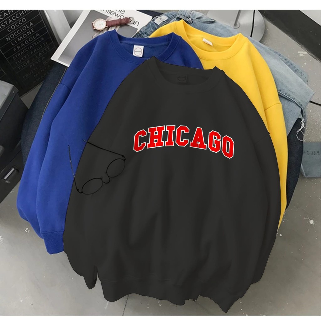 SWEATER UNISEX CHICAGO FLEECE PREMIUM TEBAL TERBARU,