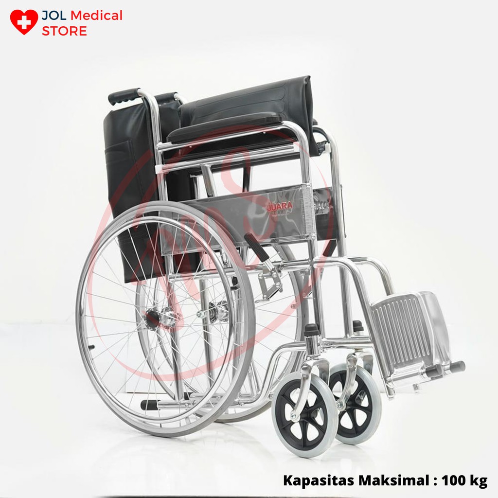 Kursi roda standar Juara JM 03 rumah sakit wheelchair murah besi tahan lama 65 cm kapasitas 100 kg