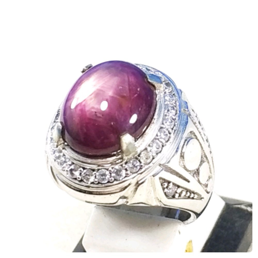 CINCIN BATU AKIK PERMATA NATURAL RUBY STAR JOHNSHON RING ALPAKA SUPER MEWAH GLAMOUR TERMURAH