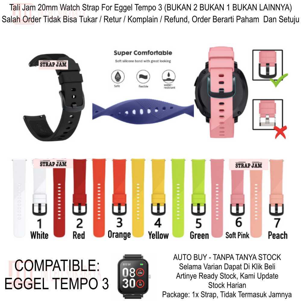 RTS Watch Strap Eggel Tempo 3 Kotak - Tali Jam Tangan 20mm Rubber Silikon