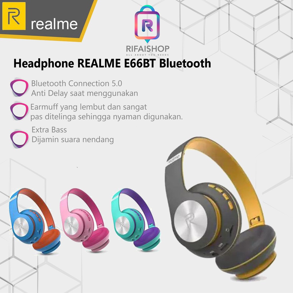 Headphone Bluetooth REALME Wireless E66BT Headset Macaron Extra Bass