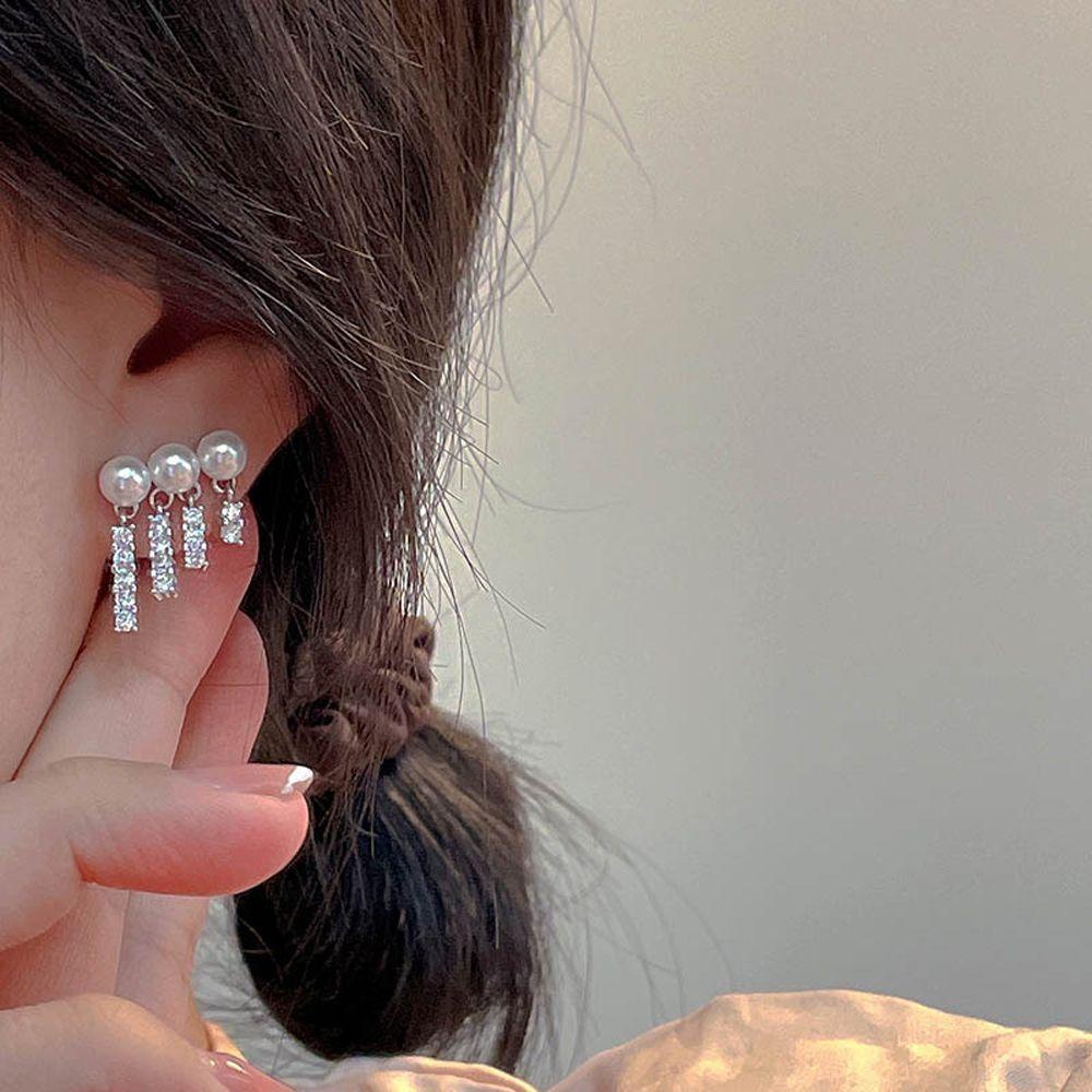 NEEDWAY Wanita Anting Menjuntai Mutiara Eleagnt Manis Untuk Perempuan Temperamen Anting Tetes Kristal