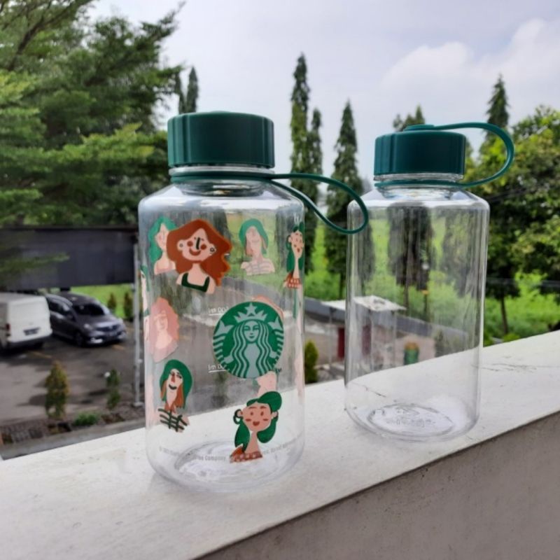 BOTOL MINUM BESAR 1 Liter / botol minum model mirip starbucks x kreaby - hijau