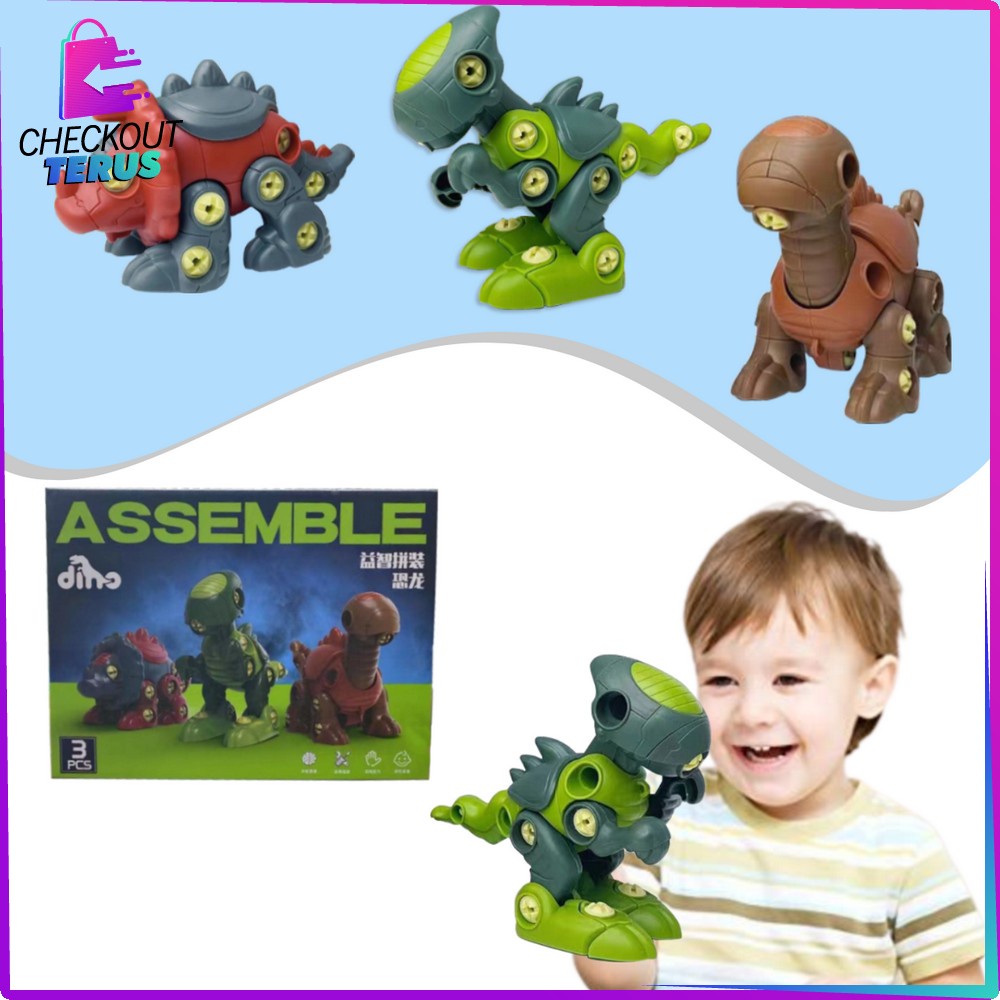CT M219 DIY Dino Puzzle Assembly 3IN1 Mainan Edukasi Anak DIY Assemble Set Mainan Anak Bongkar Pasang Dinosaurus BONUS OBENG