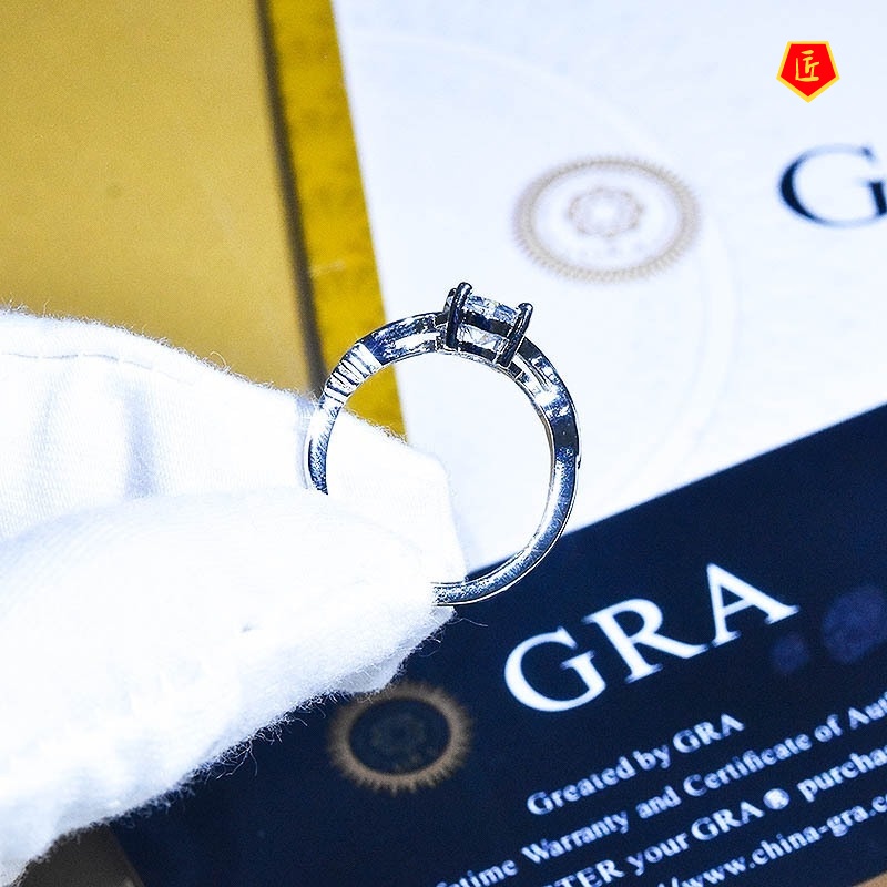 [Ready Stock]Fashion Moissanite Four-Claw Open Ring Pt950