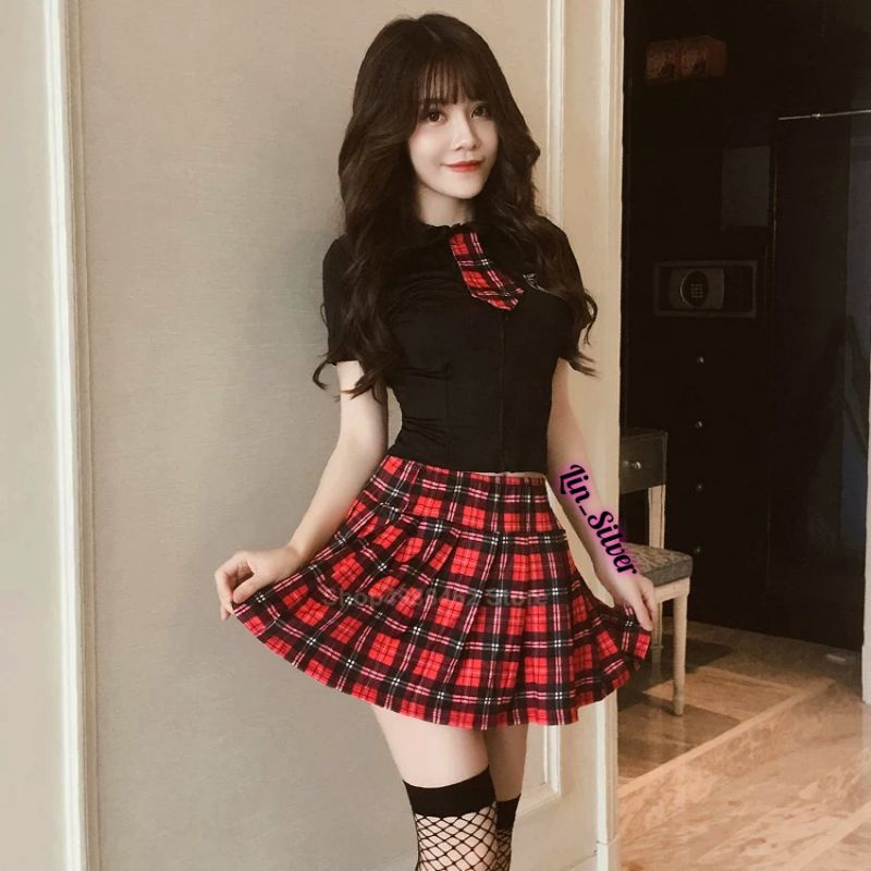 Lingerie Seksi Kostum Murid Siswa Pelajar Jepang Rok Kotak Kotak Sekolah Sexy Costume Student School Sailor costume