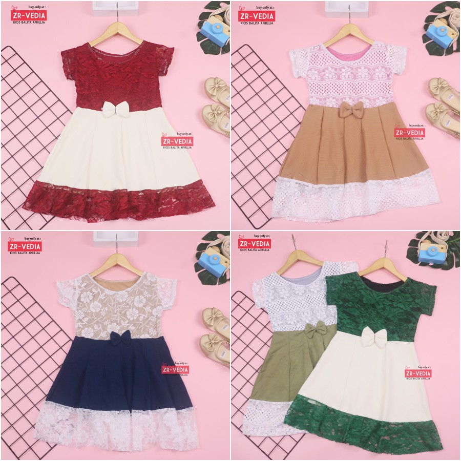 Dress Brukat Davina uk Bayi - 4 Tahun / Dres Brokat Anak Perempuan Gaun Pesta Baju Import Baby CEWE