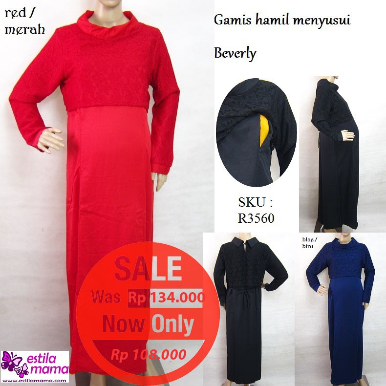  Beverly Gamis hamil menyusui pesta brokat Hitam Merah 