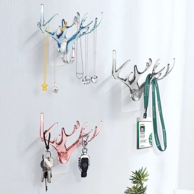 Creative Vintage Wall Hanging Deer Antlers Storage Hooks / Nail-Free Space Saving Door Storage Self Adhesive Rack Hanger / Home Storage Holder