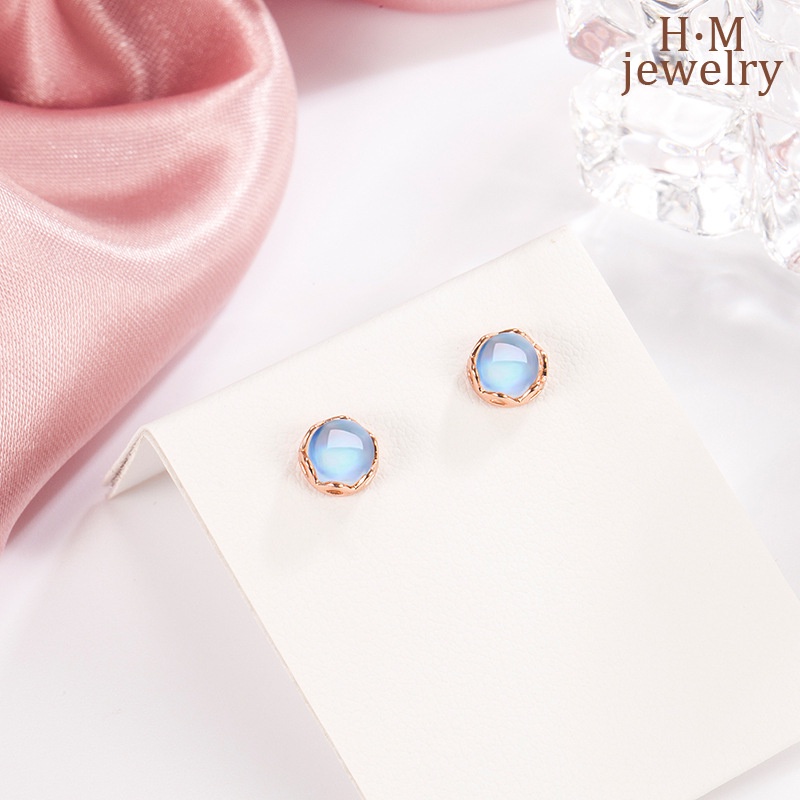 Moonstone Stud Earrings Women's 2022 New Sweet Glaze Earrings Special-Interest Design High-Grade Earrings Summer