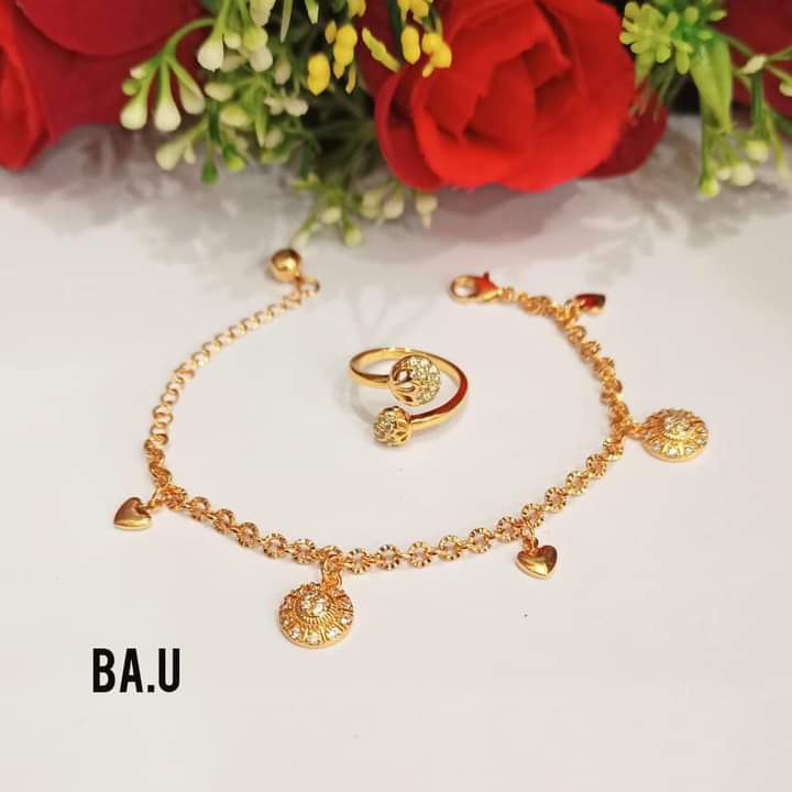 Gelang Nuri Jurai Free Cincin Permata Zircon Gold Perhiasan Wanita Modern (COD)