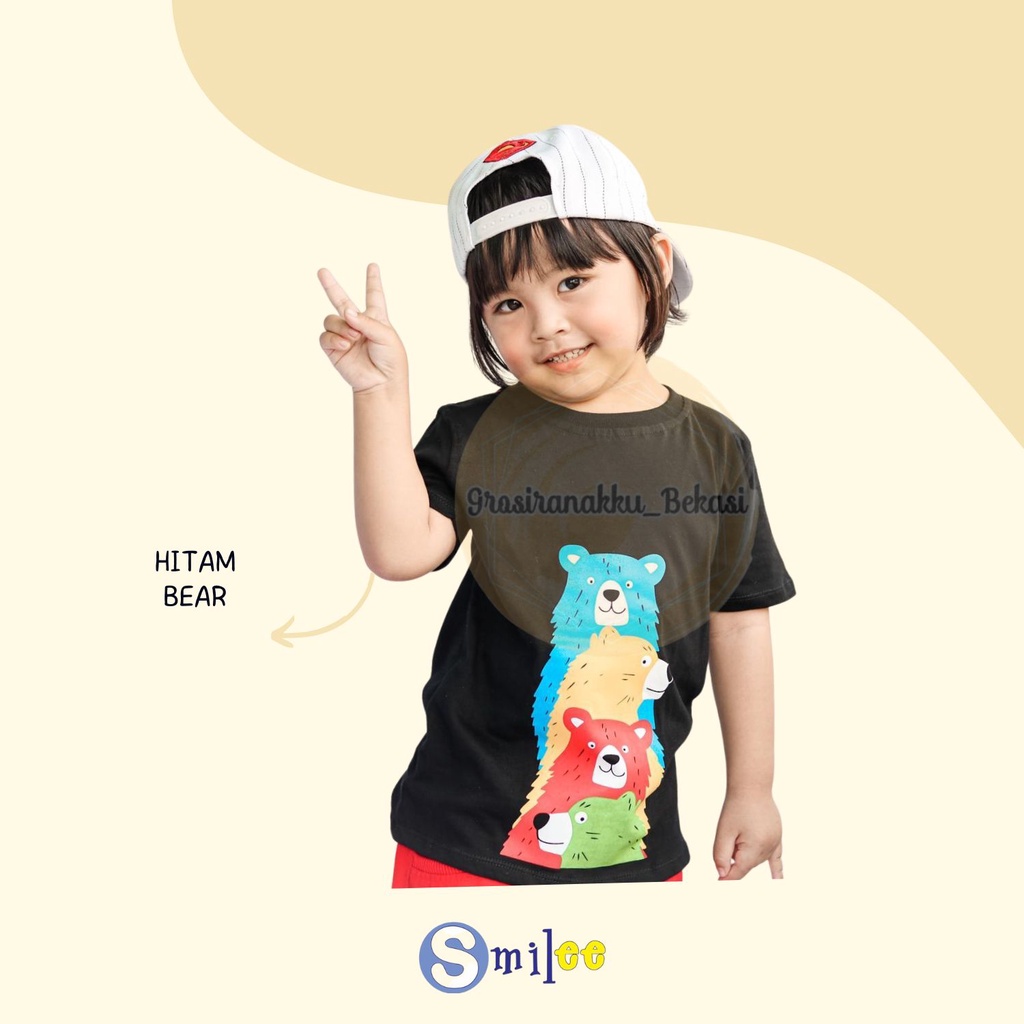 Kaos Anak Cowok Smilee Hitam Bear Size 1-5Tahun