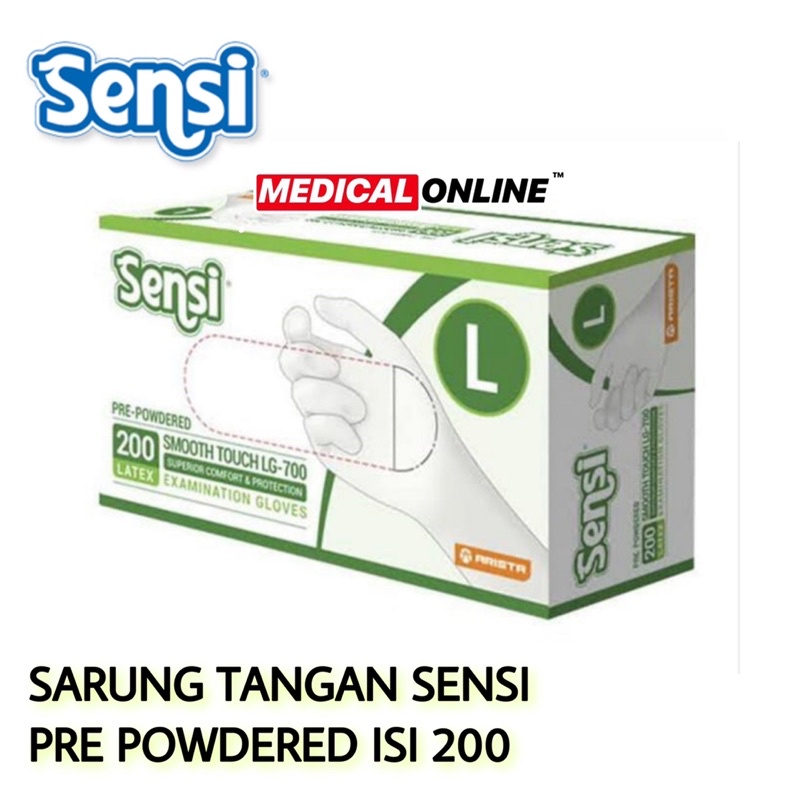 SARUNG TANGAN SENSI LATEX PRE POWDERED ISI 100 PER BOX MEDICAL ONLINE MEDICALONLINE