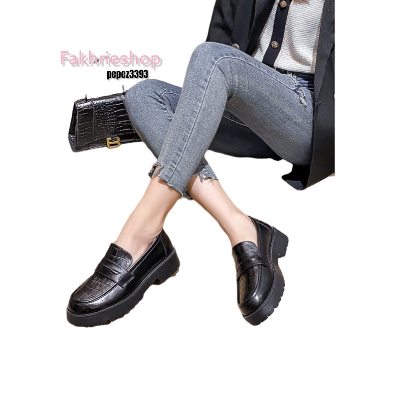 fakhrieshop- Sepatu Wanita Loafer /  CROCO Glosy Dof CLRY Premium B2113