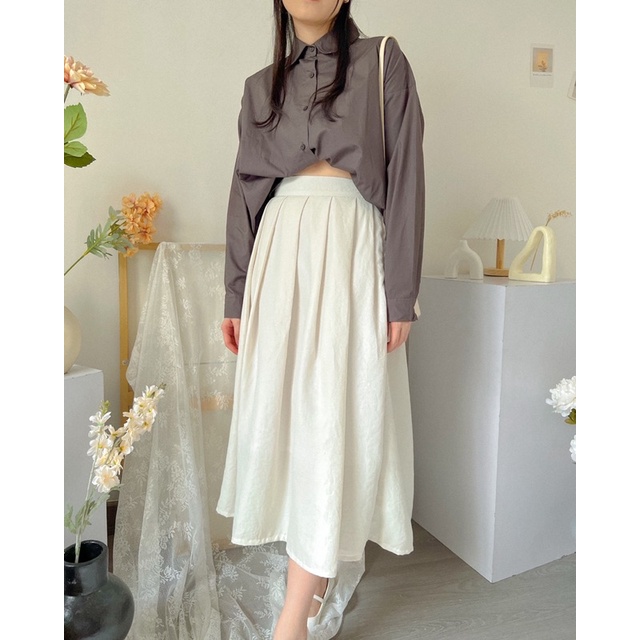 KANON - Saba Pleated Skirt - Rok midi korean lipit katun linen crinkle