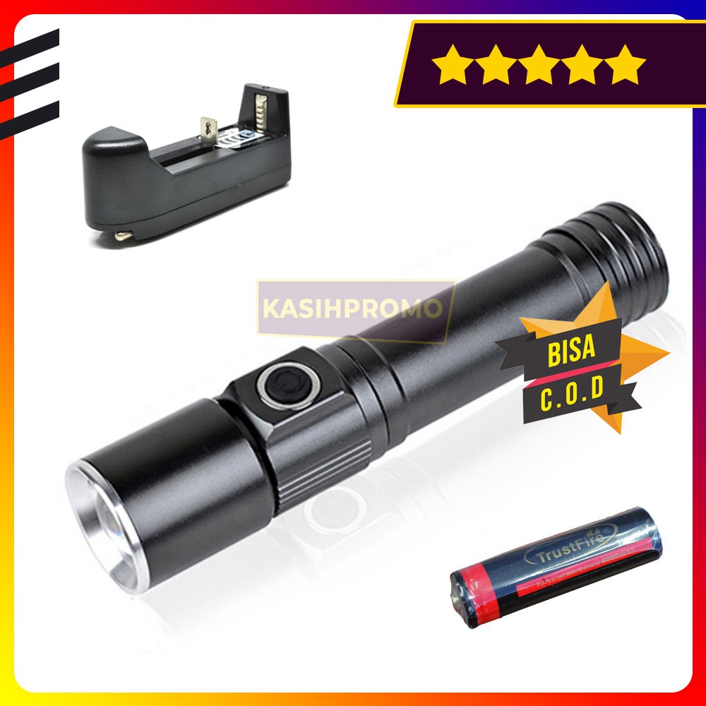 TaffLED Senter LED Mini Waterproof Magnetic - WT518 + Baterai 18650 + Charger