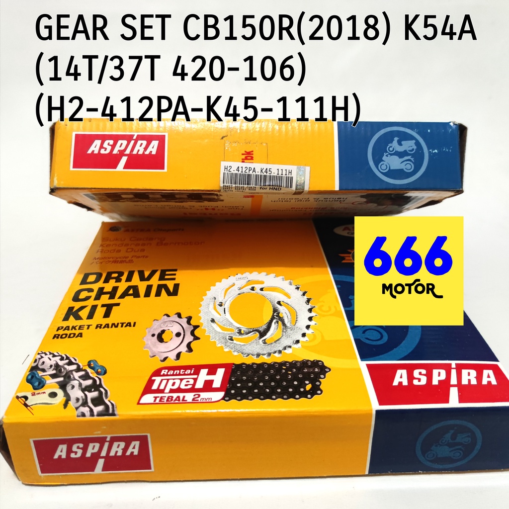 GEAR SET DEPAN BELAKANG PLUS RANTAI CB150R 2018 14T/37T 420-106 (H2-412PA-K45-111H) ASPIRA