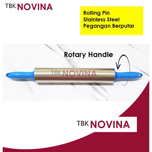 Rolling Pin Penggilas Adonan Kue Rotary Handle Stainless Steel Gagang Berputar