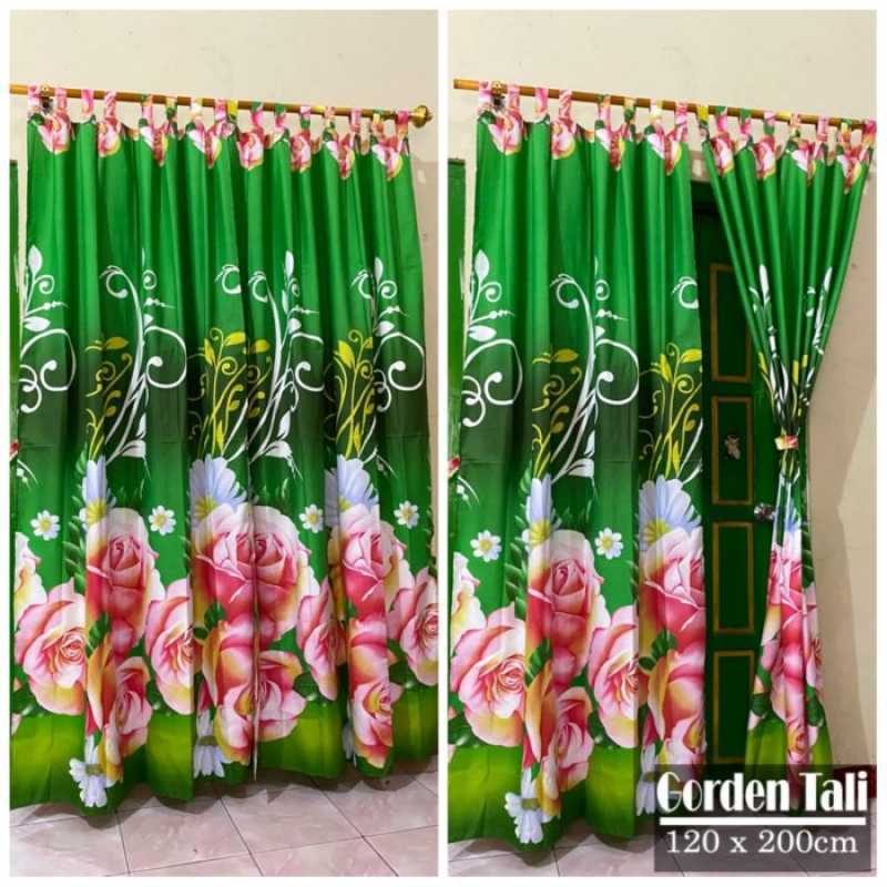 Gorden Motif Bunga Hijau / Gorden Jendela / Bunga Motif Bunga Tulip / Gorden Pintu