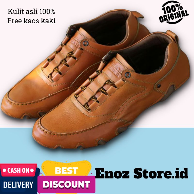 ENOZ X ETHNIC - Sepatu Slop Sneakers Pria Kulit Asli Original Handmade Kasual Formal Kerja Slip On Keren Trendy Kekinian