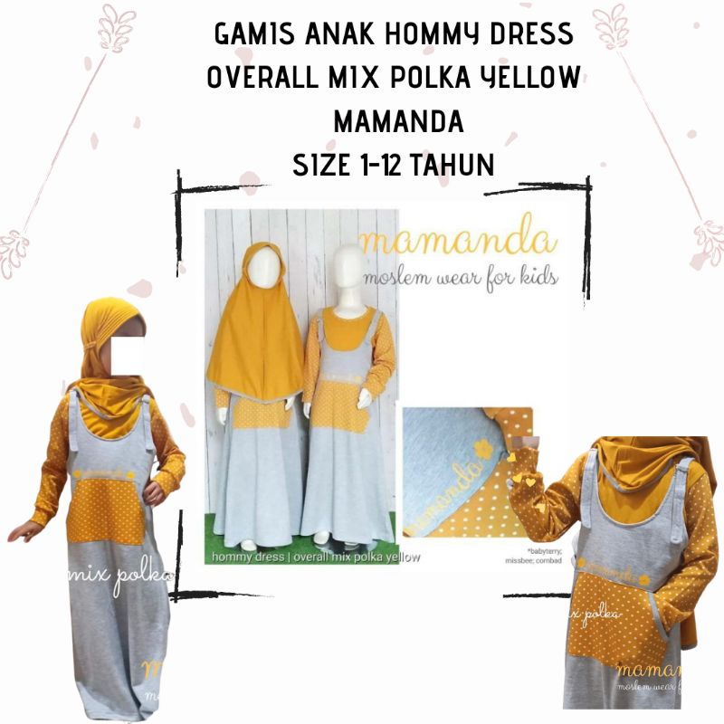 GAMIS KAOS ANAK PEREMPUAN PAKAIAN MUSLIM ANAK PEREMPUAN MAMANDA POLKA YELLOW 6 TAHUN