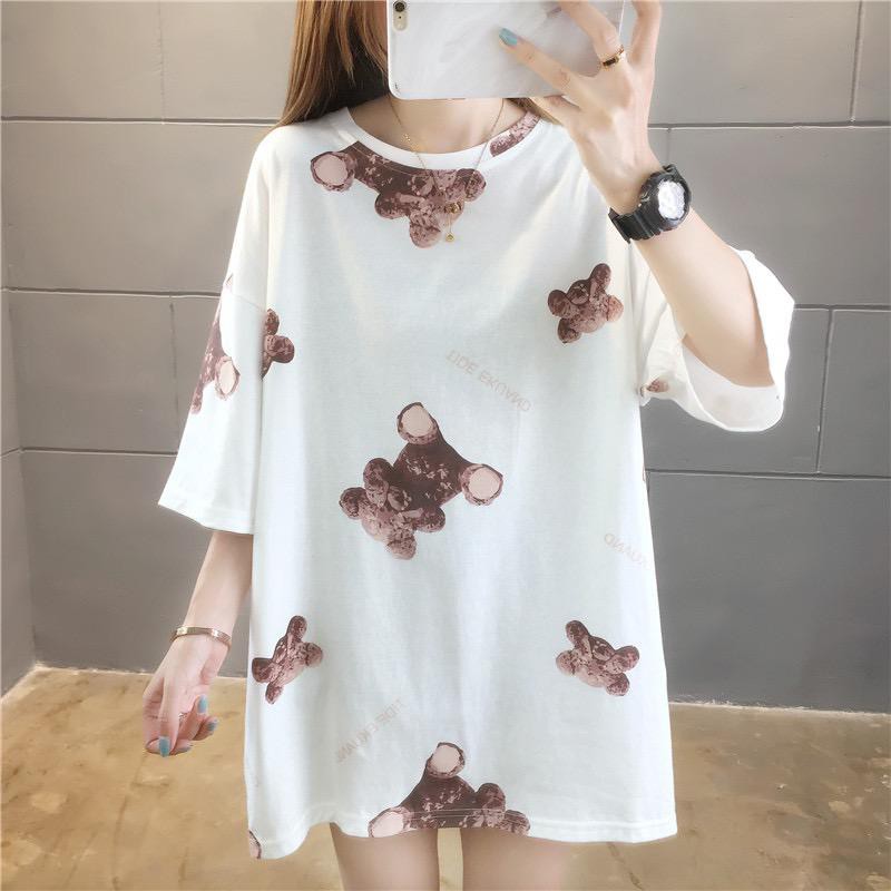 Oversize Tee Tshirt Wanita Kaos Jumbo Model Longgar Motif Bear Malu