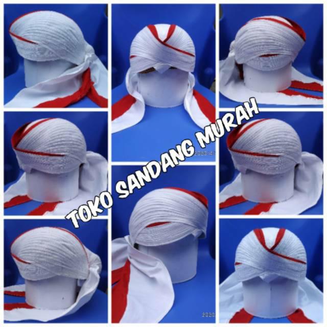 Blangkon Jogja lipat Putih Lis Merah Sliwir Halus /Adat Jawa /Pakaian /Busana Jawa Tradisional