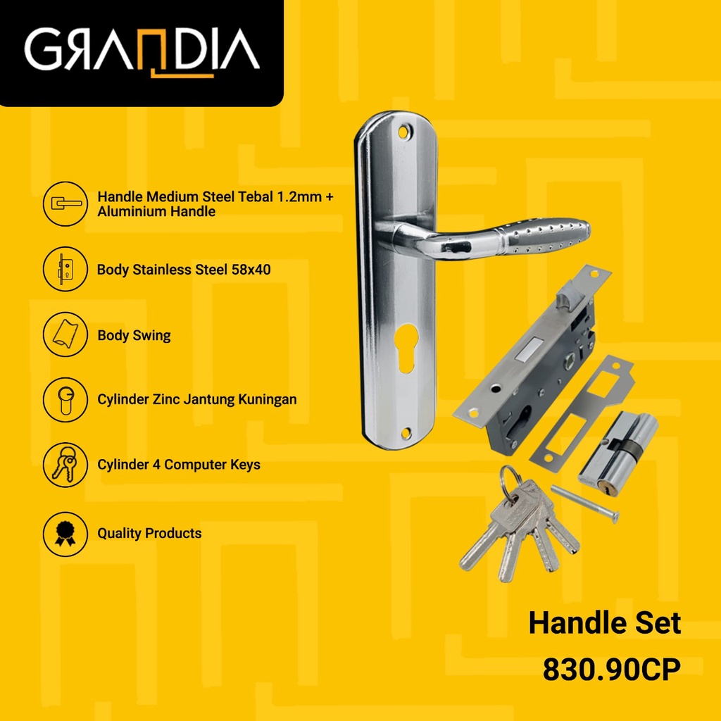 Gagang Pintu Set / Handle Pintu Set Medium + Body dan Cylinder 83090CP