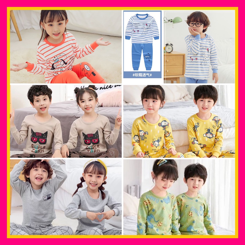 Piyama anak import setelan baju tidur anak lengan panjang 3 4 5 6 7 8 9 10 tahun