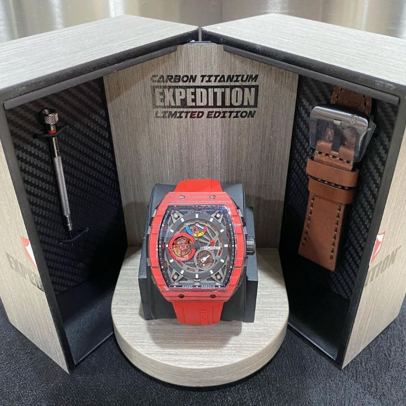 Expedition  carbon titanium limited edition tali rubber variasi warna automatic pria E 6782 MA origi