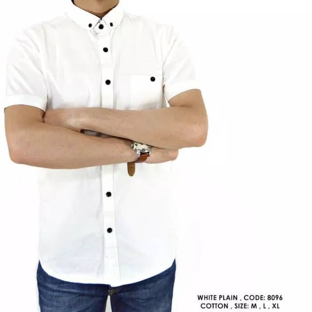 BAJU KEMEJA POLOS POLOSAN PUTIH FORMAL KERJA KANTOR COWOK PRIA - Putih