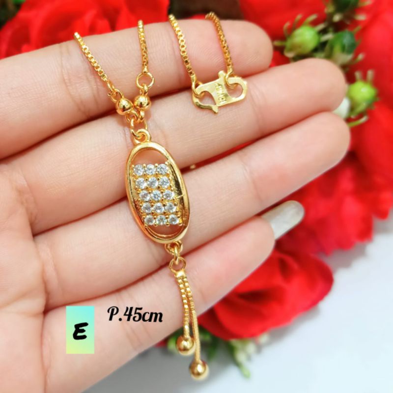 TITANIUM Kalung Dewasa koye permata full zircon motif lapis emas18 k tidak karat