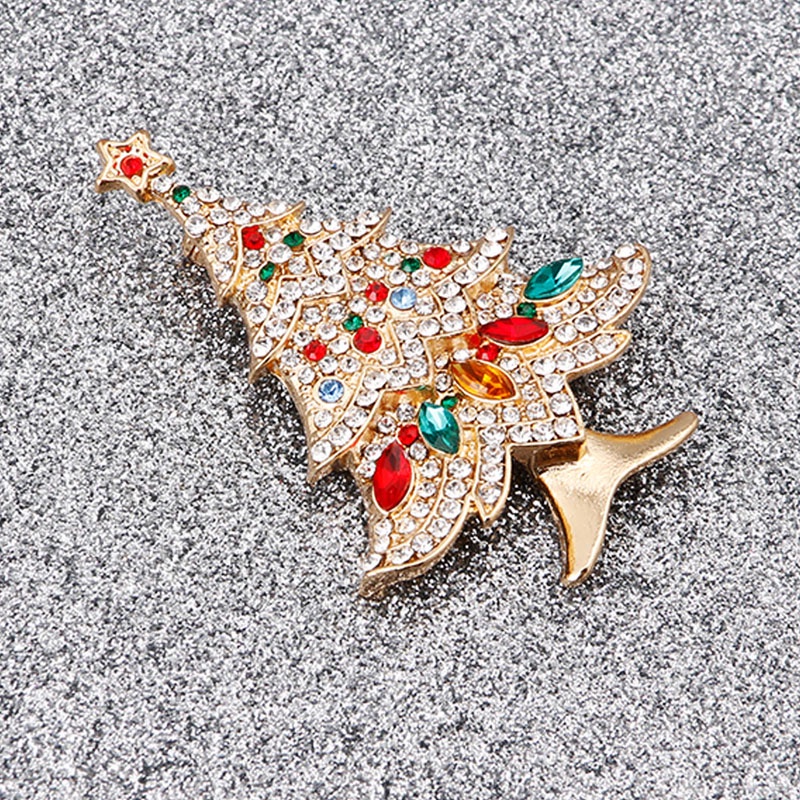 SIY  Vintage Multi-Colored Christmas Tree Rhinestone Brooch Pin Wedding Party Jewelry