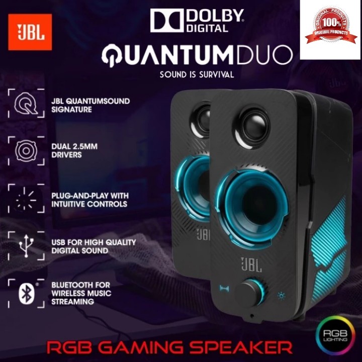JBL Quantum Duo Bluetooth RGB PC Gaming USB Powered Speakers