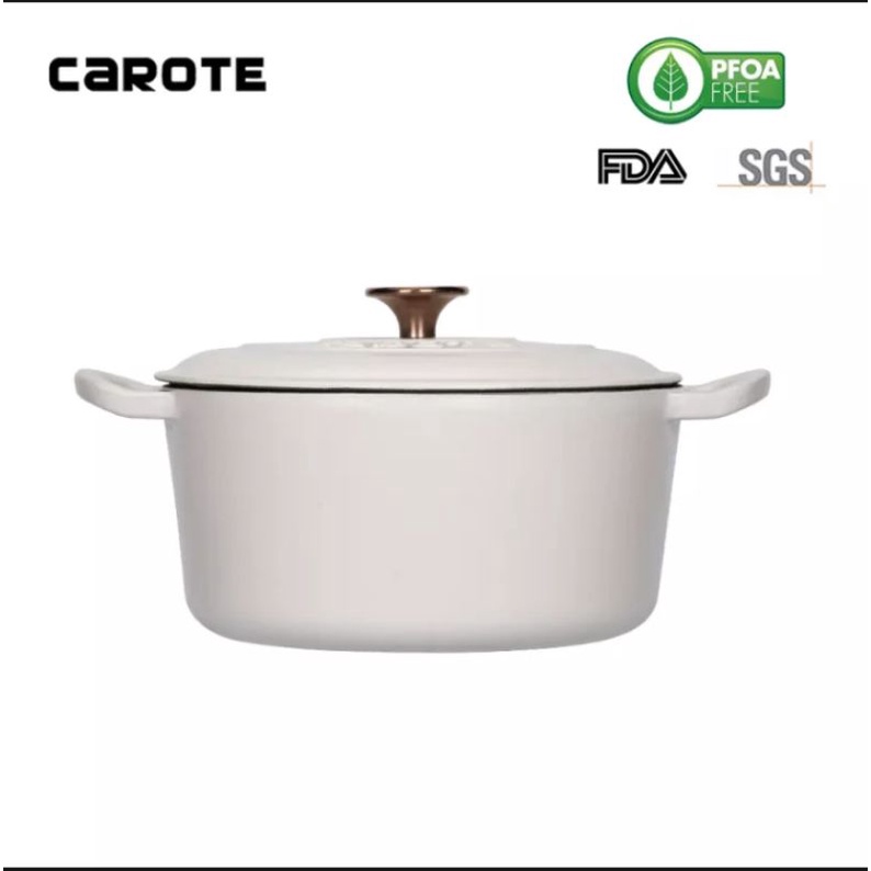 Carote Panci Enamel Pot Cast Iron Anti Lengket Putih Pink Tosca 23 cm