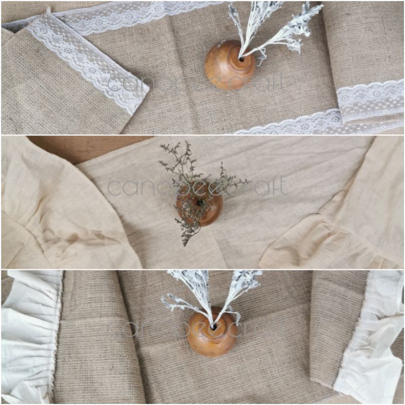 BURLAP TABLE RUNNER TAPLAK MEJA MAKAN KAIN GONI RUSTIC WEDDING TABLE SETTING