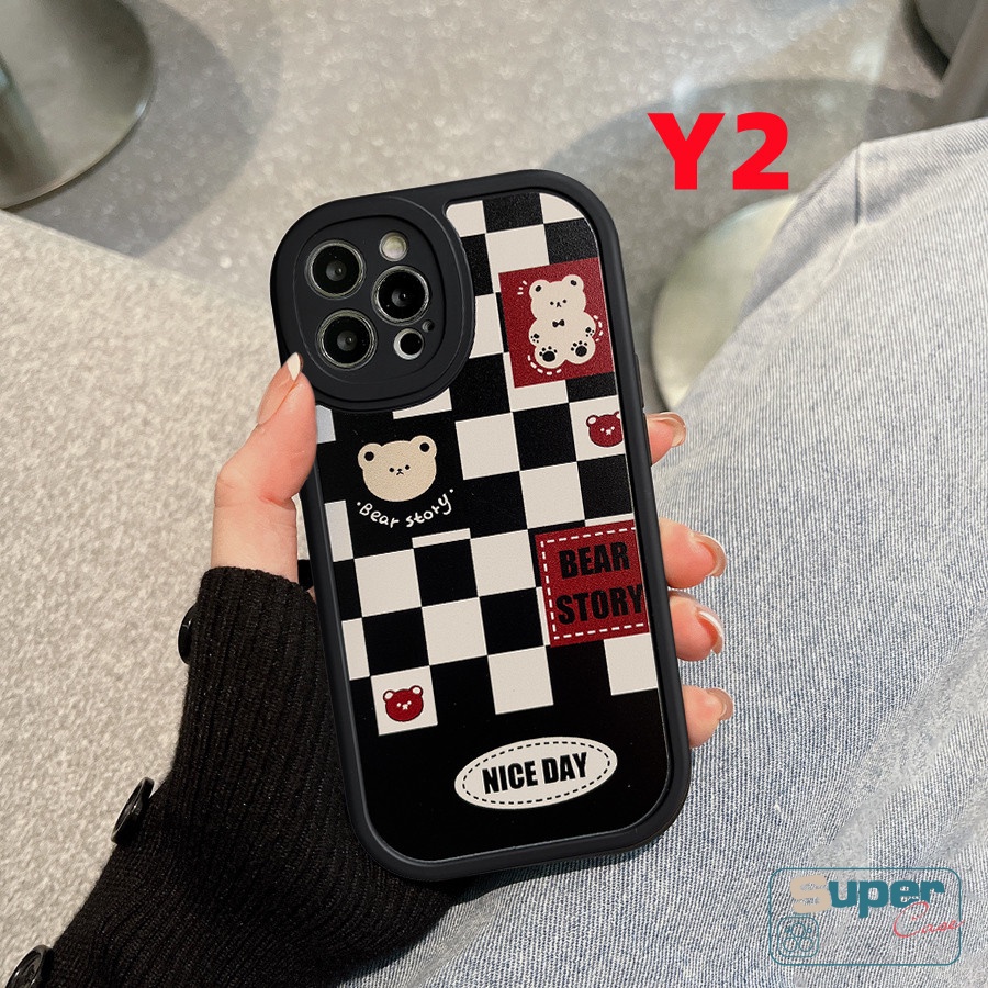 Luxury Plaid Kotak Lucu Smiley Bear Soft TPU Case Realme C53 C55 10 PRO +8i 6i 9i C30 GT C21Y C25Y C31 C35 C12 C15 C25 C25s C11 C20 C21 C20A C3 C17 Realme 85 7i 8pro 5i 6 Kaos Distro 7 6s