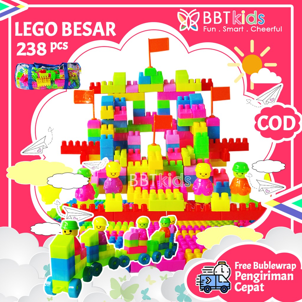 MAINAN EDUKASI BLOCK BRICKS LEGO BESAR 238 PCS BALOK SUSUN BANGUN BONGKAR PASANG