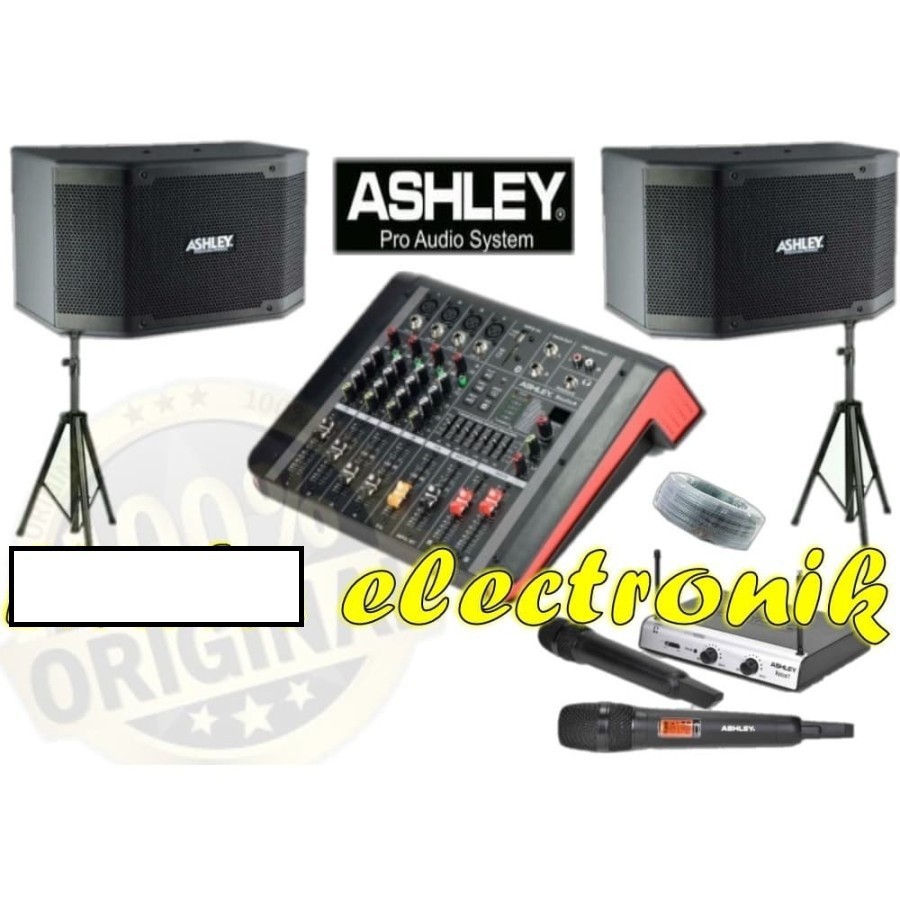 Paket Audio TERBAIK ASHLEY Sound System Speaker 10 inch Mic Wireless Power Mixer 4 channel 500 watt