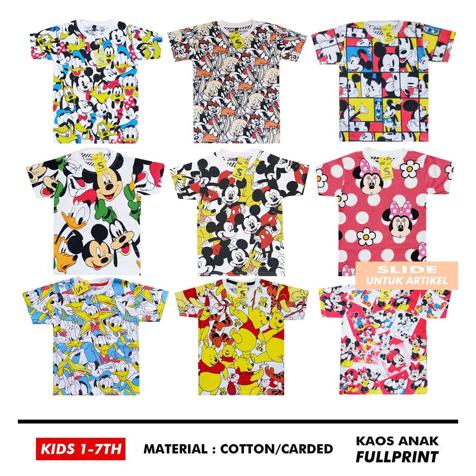 KAOS ANAK FULLPRINT MOTIF KARTUN DISNEY LUCU / BAJU KAOS ANAK | Shopee